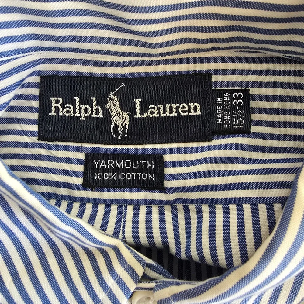 Ralph Lauren Yarmouth Button Down Shirt Mens Blue White Stripe 15.5 32/33 Cotton
